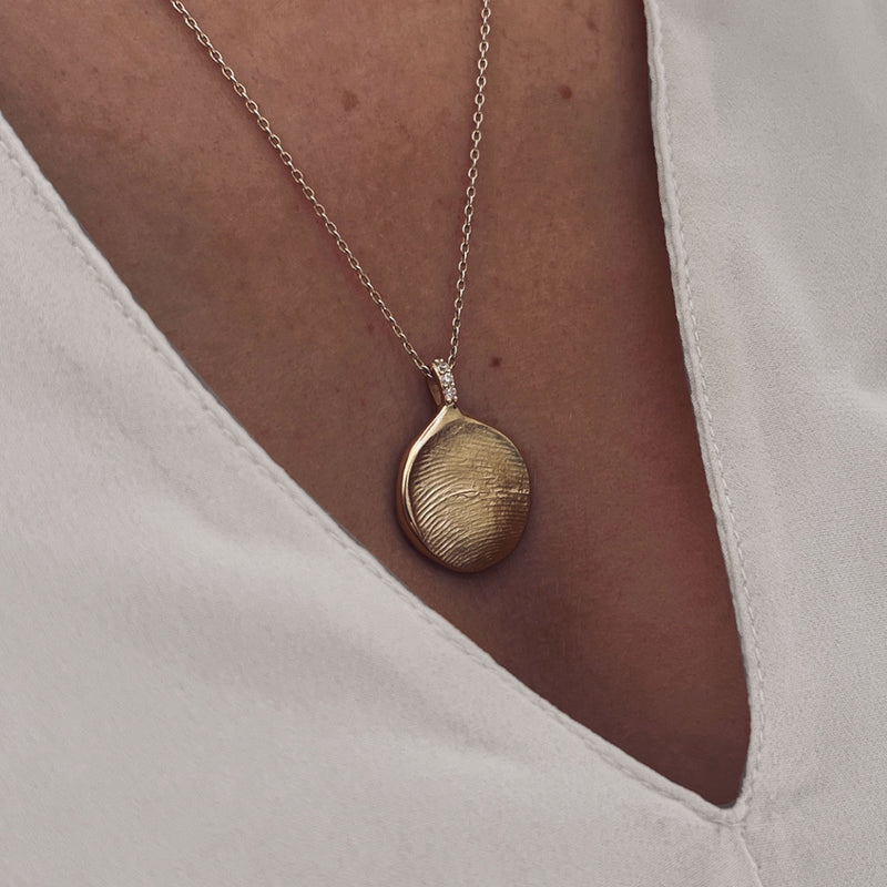 Fingerprint Impression Dewdrop Charm Necklace | Silver or Solid Gold - Hold  upon Heart